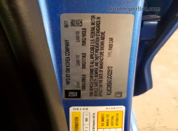 KL8CD6SA7JC422513 2018 CHEVROLET SPARK Blue Widok naklejki z numerem VIN