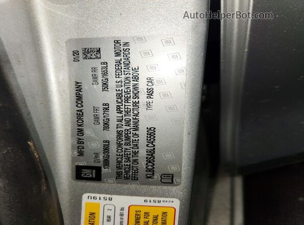 KL8CD6SA8LC455605 2020 CHEVROLET SPARK Silver Vista de la etiqueta del VIN