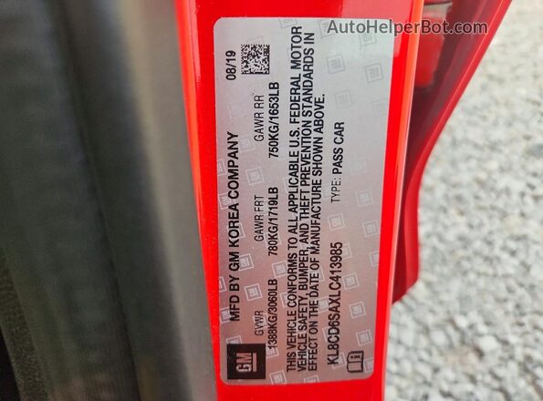 KL8CD6SAXLC413985 2020 CHEVROLET SPARK Red Widok naklejki z numerem VIN