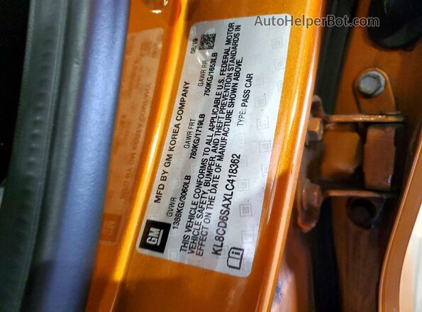 KL8CD6SAXLC418362 2020 CHEVROLET SPARK Orange VIN sticker view