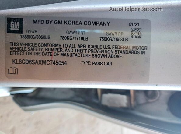KL8CD6SAXMC745054 2021 CHEVROLET SPARK Silver VIN sticker view