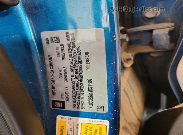 KL8CG6SA1MC711902 2021 CHEVROLET SPARK Blue VIN կոդի պիտակի տեսք