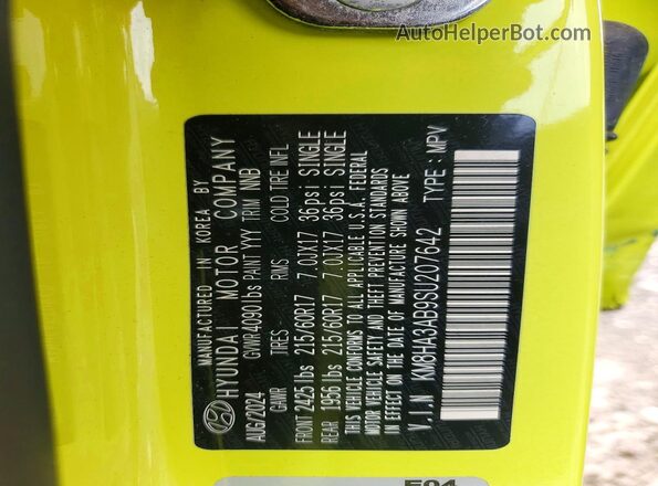 KM8HA3AB9SU207642 2025 HYUNDAI KONA Yellow Widok naklejki z numerem VIN