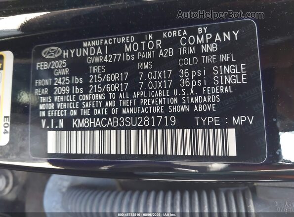 KM8HACAB3SU281719 2025 HYUNDAI KONA Black Vista del compartimento del motor