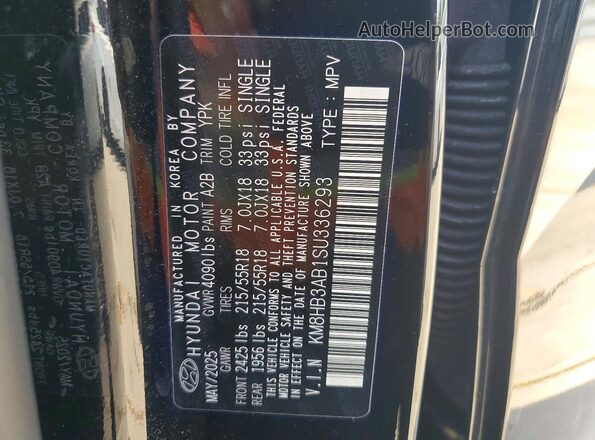 KM8HB3AB1SU336293 2025 HYUNDAI KONA Черный Вид наклейки с VIN-кодом