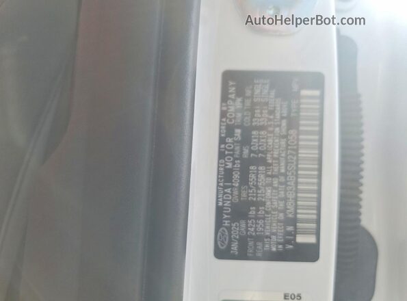 KM8HB3AB5SU271058 2025 HYUNDAI KONA Белый Вид наклейки с VIN-кодом