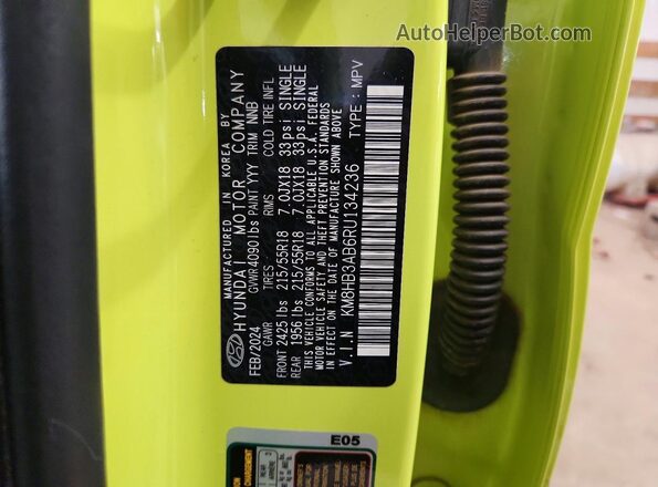 KM8HB3AB6RU134236 2024 HYUNDAI KONA Green Vista del compartimento del motor