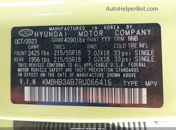KM8HB3AB7RU066416 2024 HYUNDAI KONA Teal Շարժիչի բաժամունքի տեսք