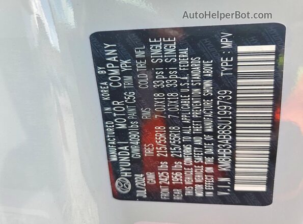 KM8HB3AB8SU199739 2025 HYUNDAI KONA Gray VIN sticker view