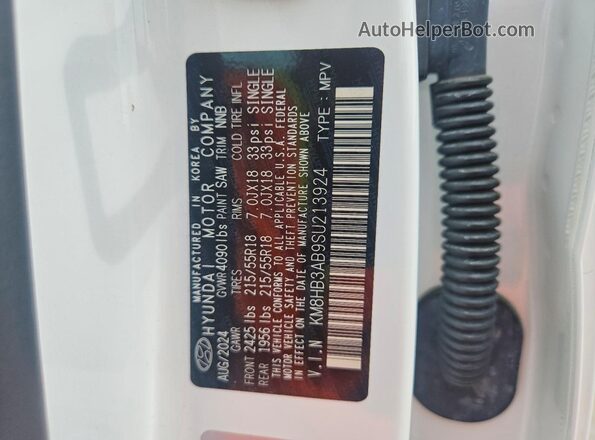 KM8HB3AB9SU213924 2025 HYUNDAI KONA White VIN კოდის სტიკერის ხედი