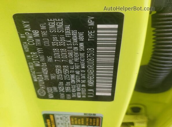 KM8HB3ABXRU087518 2024 HYUNDAI KONA Green VIN կոդի պիտակի տեսք