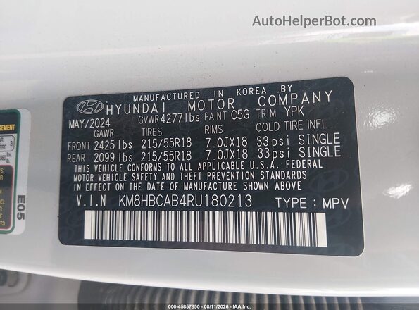 KM8HBCAB4RU180213 2024 HYUNDAI KONA Gray Widok komory silnika