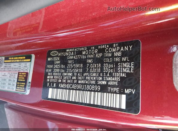 KM8HBCAB9RU180899 2024 HYUNDAI KONA Red Engine compartment view