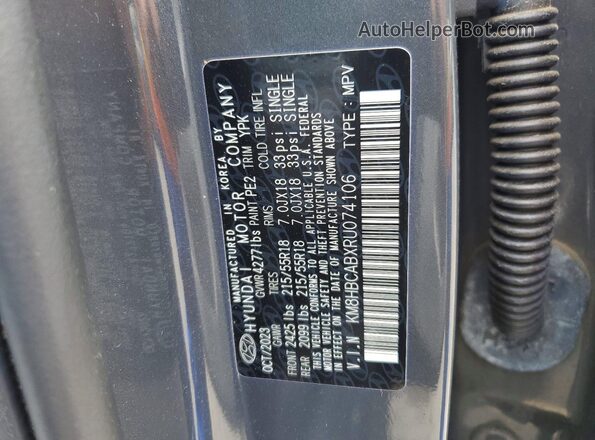 KM8HBCABXRU074106 2024 HYUNDAI KONA Gray VIN sticker view