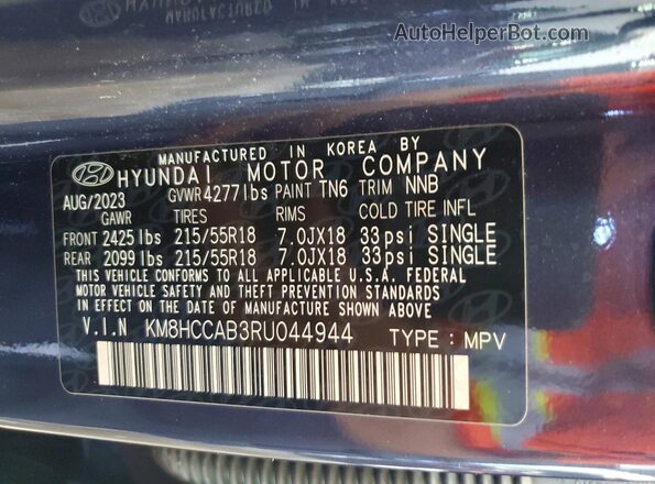 KM8HCCAB3RU044944 2024 HYUNDAI KONA Blue VIN sticker view