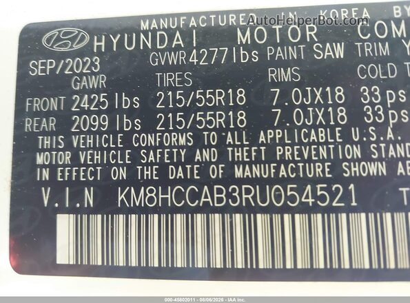 KM8HCCAB3RU054521 2024 HYUNDAI KONA White Vista del compartimento del motor