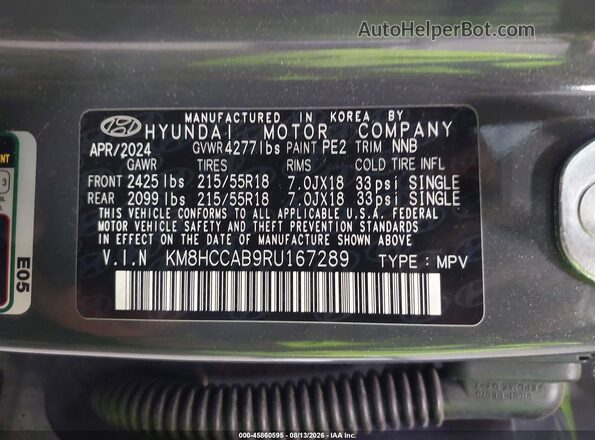 KM8HCCAB9RU167289 2024 HYUNDAI KONA Gray Widok komory silnika