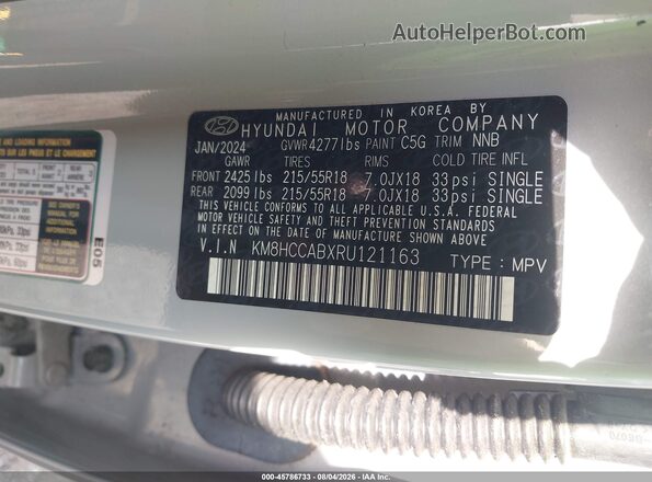 KM8HCCABXRU121163 2024 HYUNDAI KONA Gray Widok komory silnika
