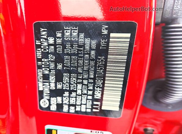 KM8HF3AB1TU457654 2026 HYUNDAI KONA Red VIN կոդի պիտակի տեսք