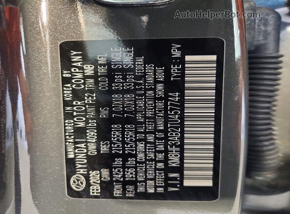 KM8HF3AB2TU457744 2026 HYUNDAI KONA Серый Вид наклейки с VIN-кодом