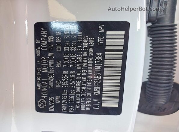 KM8HF3AB5TU417884 2026 HYUNDAI KONA White Շարժիչի բաժամունքի տեսք