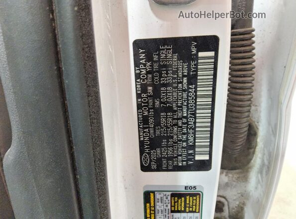KM8HF3AB7TU385844 2026 HYUNDAI KONA Белый Вид наклейки с VIN-кодом