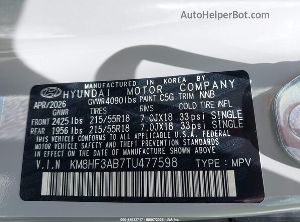 KM8HF3AB7TU477598 2026 HYUNDAI KONA Gray Engine compartment view