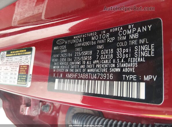 KM8HF3AB8TU473916 2026 HYUNDAI KONA Красный Вид подкапотного пространства