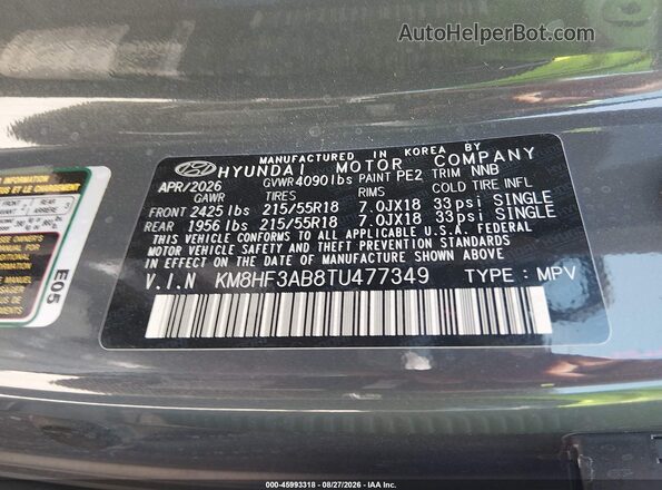 KM8HF3AB8TU477349 2026 HYUNDAI KONA Black Շարժիչի բաժամունքի տեսք