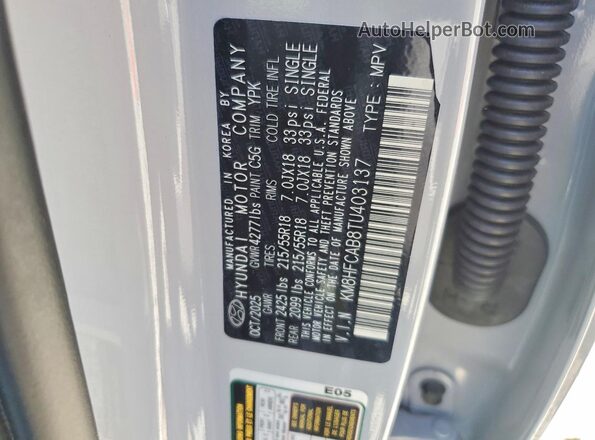 KM8HFCAB8TU403137 2026 HYUNDAI KONA Silver Вид наклейки з VIN-кодом