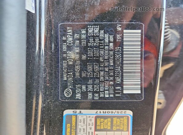 KM8J23A41HU280139 2017 HYUNDAI TUCSON Black Widok naklejki z numerem VIN
