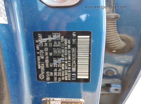 KM8J23A41KU963885 2019 HYUNDAI TUCSON Blue Vista de la etiqueta del VIN