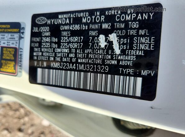 KM8J23A41MU321329 2021 HYUNDAI TUCSON White Вид наклейки з VIN-кодом