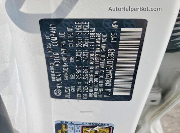 KM8J23A43MU318948 2021 HYUNDAI TUCSON White Widok naklejki z numerem VIN