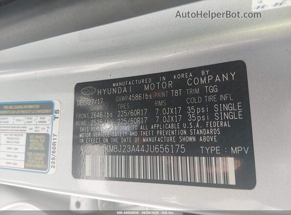 KM8J23A44JU656175 2018 HYUNDAI TUCSON Серебряный Вид подкапотного пространства