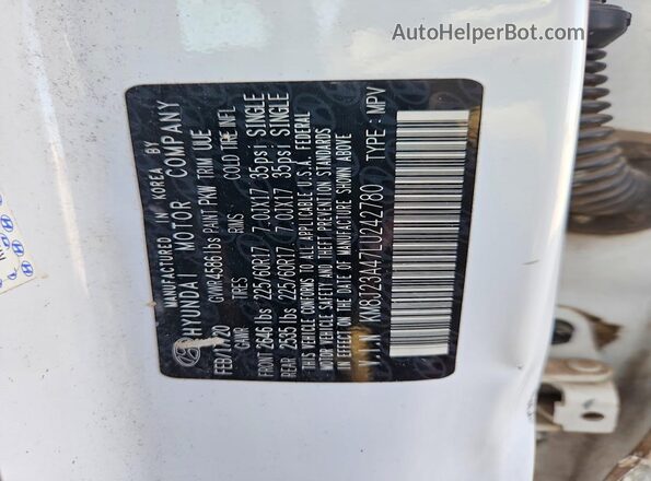KM8J23A47LU242780 2020 HYUNDAI TUCSON White Widok naklejki z numerem VIN