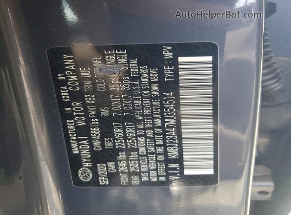 KM8J23A47MU354514 2021 HYUNDAI TUCSON Charcoal VIN կոդի պիտակի տեսք