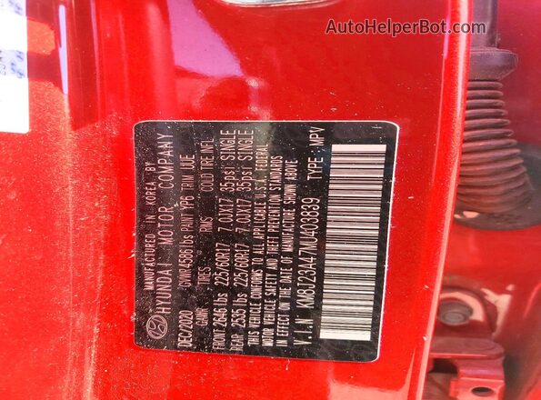 KM8J23A47MU403839 2021 HYUNDAI TUCSON Red VIN sticker view