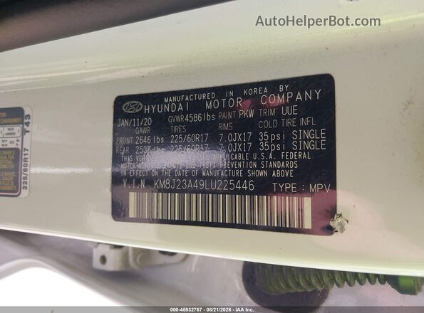 KM8J23A49LU225446 2020 HYUNDAI TUCSON White Vista del compartimento del motor