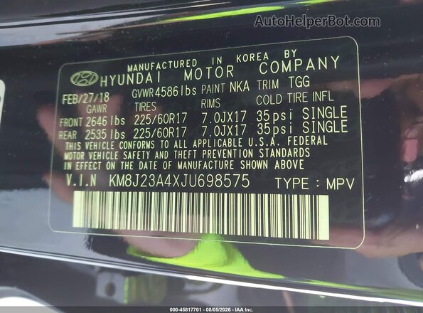KM8J23A4XJU698575 2018 HYUNDAI TUCSON Черный Вид подкапотного пространства