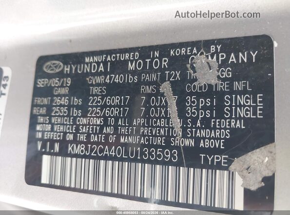 KM8J2CA40LU133593 2020 HYUNDAI TUCSON Silver Շարժիչի բաժամունքի տեսք