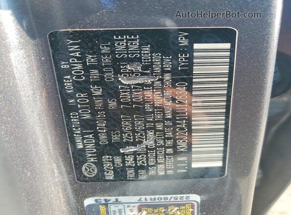 KM8J2CA41LU128340 2020 HYUNDAI TUCSON Gray Widok naklejki z numerem VIN
