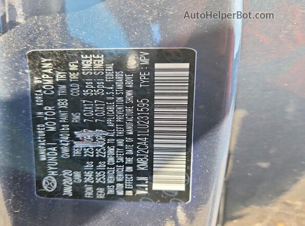 KM8J2CA41LU231595 2020 HYUNDAI TUCSON Gray VIN sticker view
