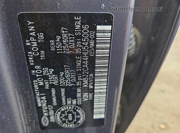 KM8J2CA44HU545006 2017 HYUNDAI TUCSON Серый Вид наклейки с VIN-кодом