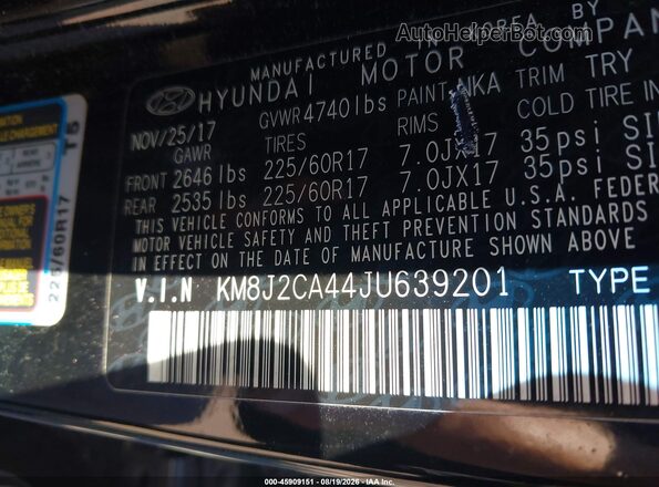 KM8J2CA44JU639201 2018 HYUNDAI TUCSON Black Շարժիչի բաժամունքի տեսք