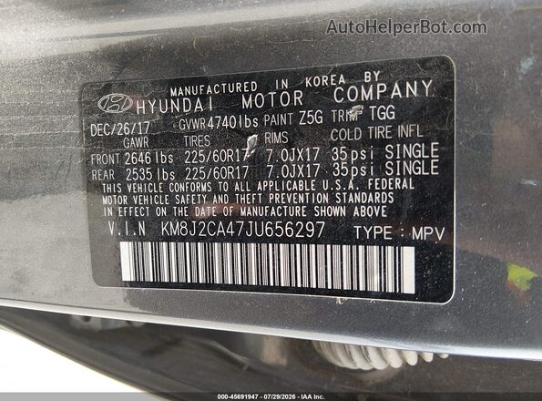 KM8J2CA47JU656297 2018 HYUNDAI TUCSON Серый Вид подкапотного пространства