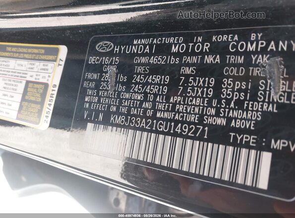 KM8J33A21GU149271 2016 HYUNDAI TUCSON Black Вид підкапотного простору