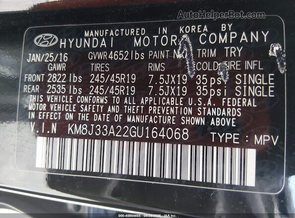 KM8J33A22GU164068 2016 HYUNDAI TUCSON Черный Вид подкапотного пространства