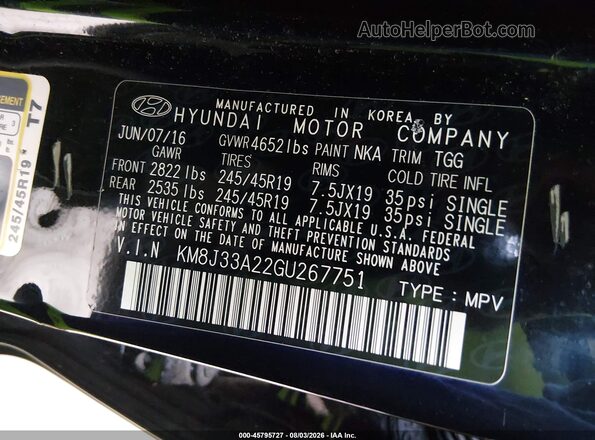 KM8J33A22GU267751 2016 HYUNDAI TUCSON Black Widok komory silnika