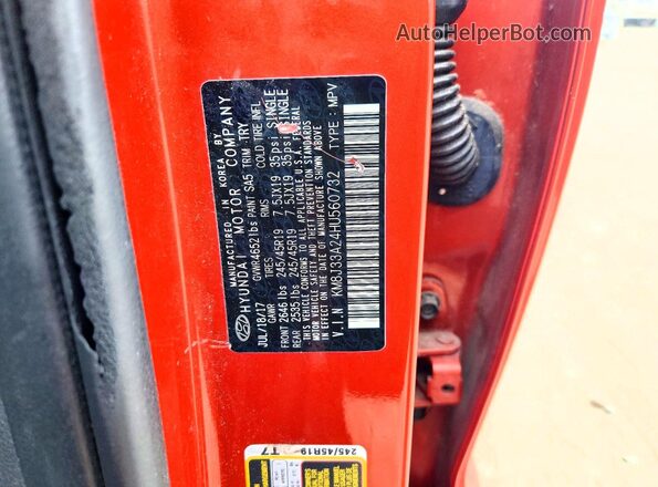 KM8J33A24HU560732 2017 HYUNDAI TUCSON Orange Vista de la etiqueta del VIN